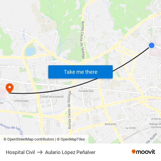 Hospital Civil to Aulario López Peñalver map