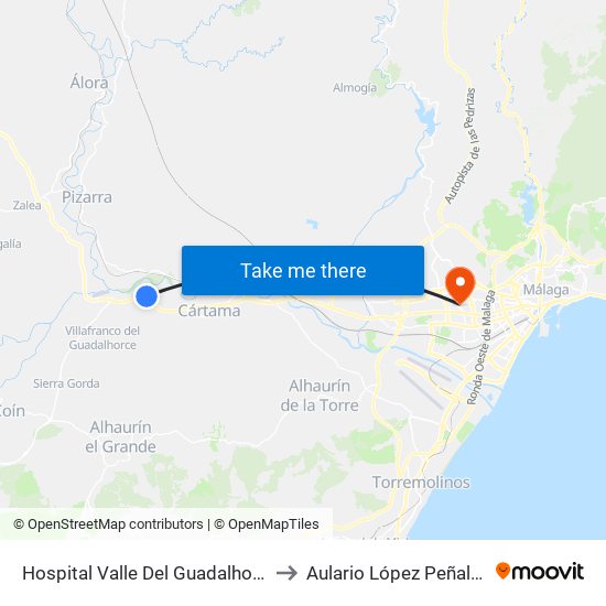 Hospital Valle Del Guadalhorce to Aulario López Peñalver map