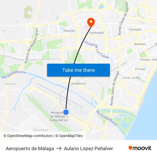 Aeropuerto de Málaga to Aulario López Peñalver map