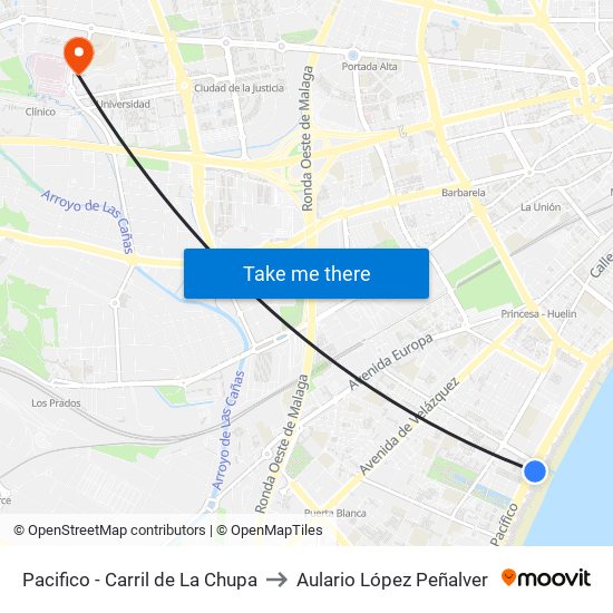 Pacifico - Carril de La Chupa to Aulario López Peñalver map