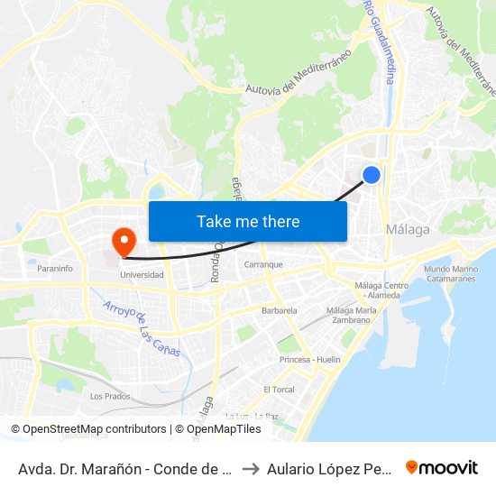 Avda. Dr. Marañón - Conde de Ferrería to Aulario López Peñalver map