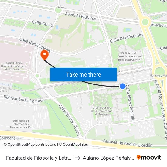Facultad de Filosofía y Letras to Aulario López Peñalver map
