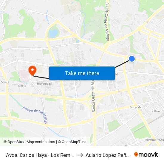 Avda. Carlos Haya - Los Remedios to Aulario López Peñalver map