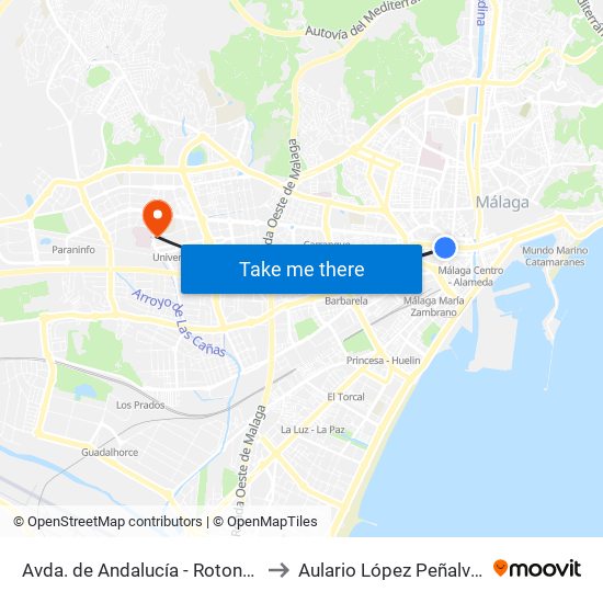 Avda. de Andalucía - Rotonda to Aulario López Peñalver map