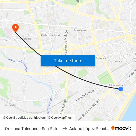 Orellana Toledano - San Patricio to Aulario López Peñalver map