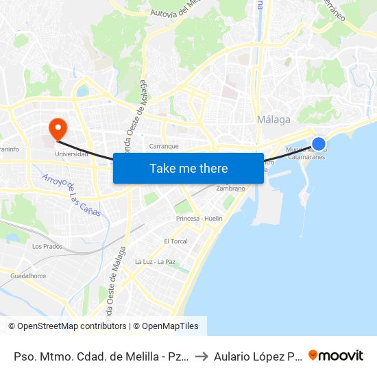Pso. Mtmo. Cdad. de Melilla - Pza.  Malagueta to Aulario López Peñalver map