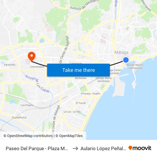 Paseo Del Parque - Plaza Marina to Aulario López Peñalver map