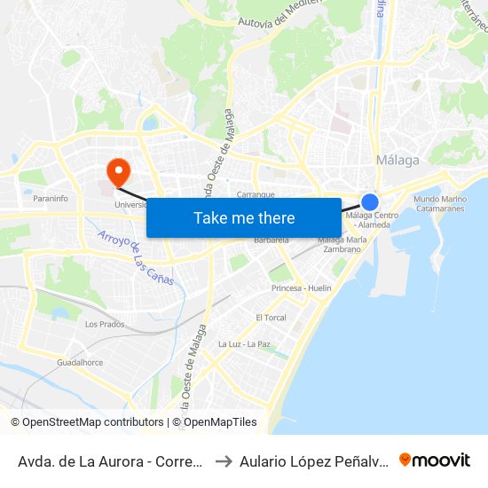 Avda. de La Aurora - Correos to Aulario López Peñalver map