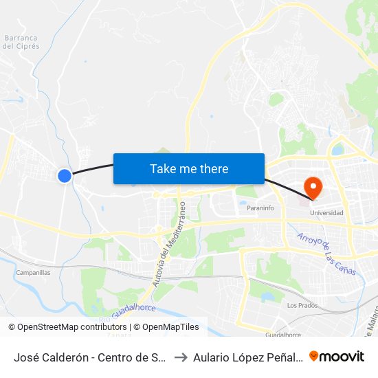 José Calderón - Centro de Salud to Aulario López Peñalver map