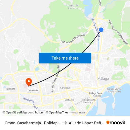 Cmno. Casabermeja - Polideportivo to Aulario López Peñalver map