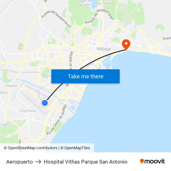 Aeropuerto to Hospital Vithas Parque San Antonio map