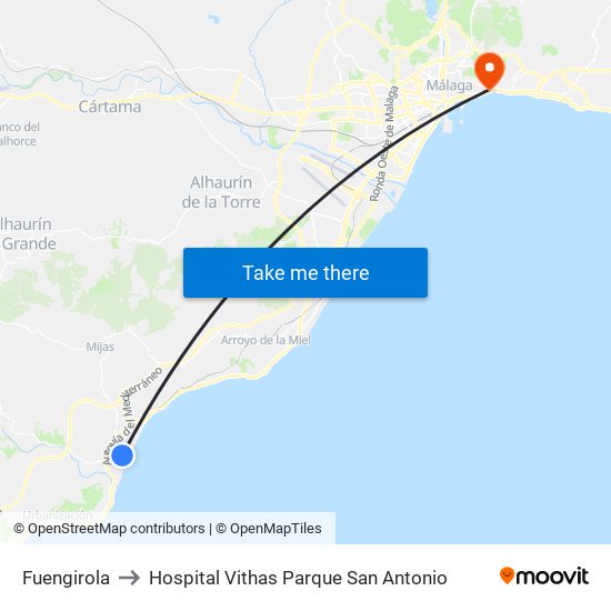Fuengirola to Hospital Vithas Parque San Antonio map