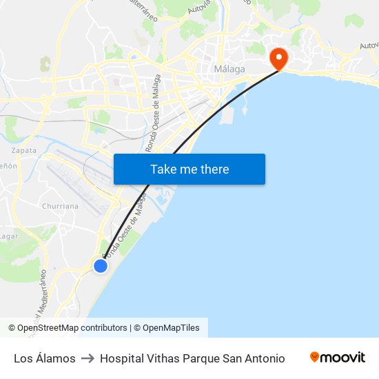 Los Álamos to Hospital Vithas Parque San Antonio map