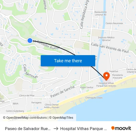 Paseo de Salvador Rueda - Enlace to Hospital Vithas Parque San Antonio map