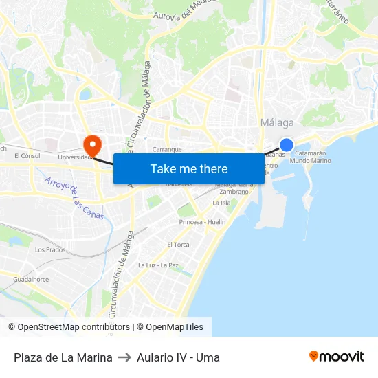 Plaza de La Marina to Aulario IV - Uma map