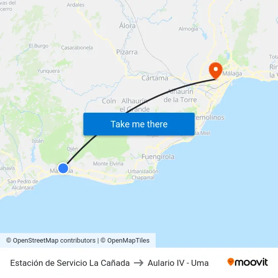Estación de Servicio La Cañada to Aulario IV - Uma map