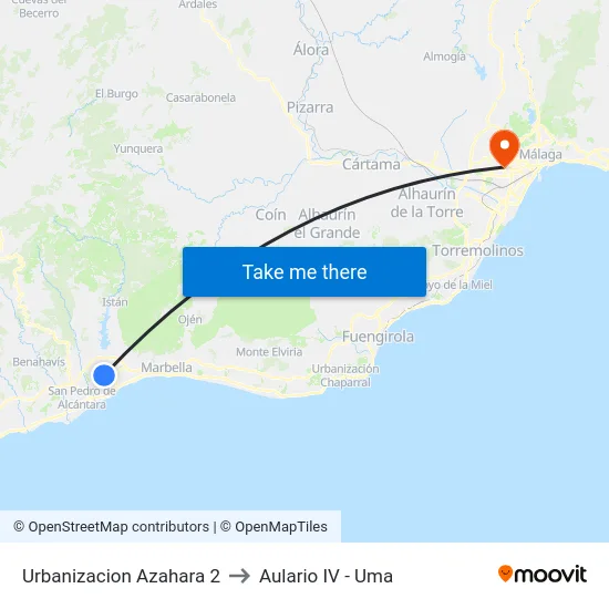 Urbanizacion Azahara 2 to Aulario IV - Uma map