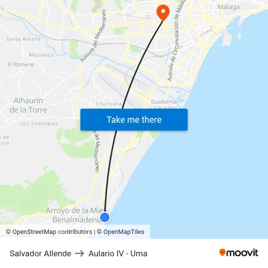 Salvador Allende to Aulario IV - Uma map