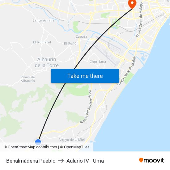 Benalmádena Pueblo to Aulario IV - Uma map