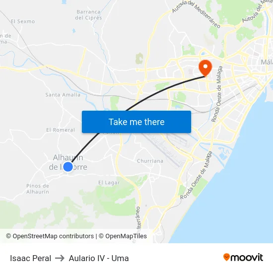 Isaac Peral to Aulario IV - Uma map