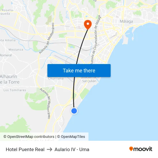 Hotel Puente Real to Aulario IV - Uma map