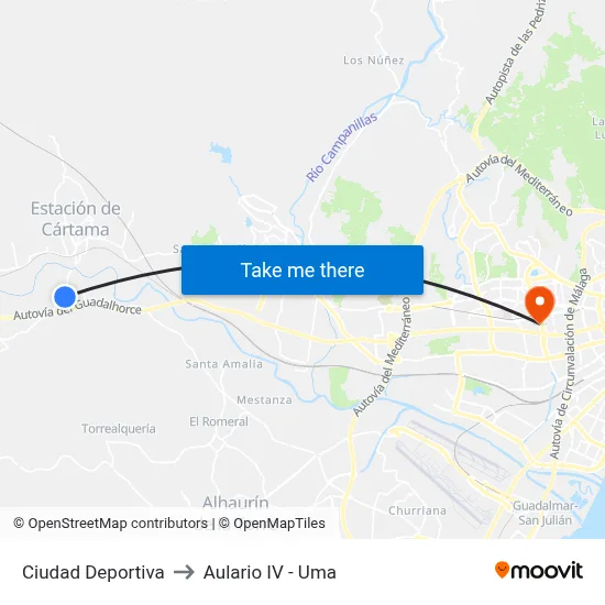 Ciudad Deportiva to Aulario IV - Uma map