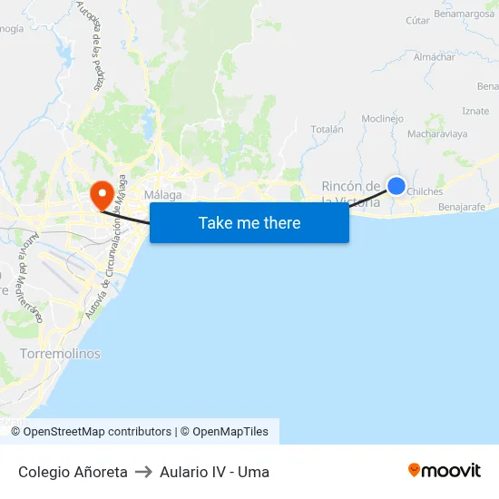 Colegio Añoreta to Aulario IV - Uma map