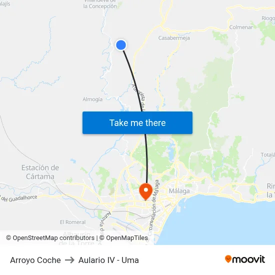 Arroyo Coche to Aulario IV - Uma map