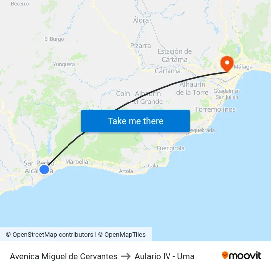 Avenida Miguel de Cervantes to Aulario IV - Uma map