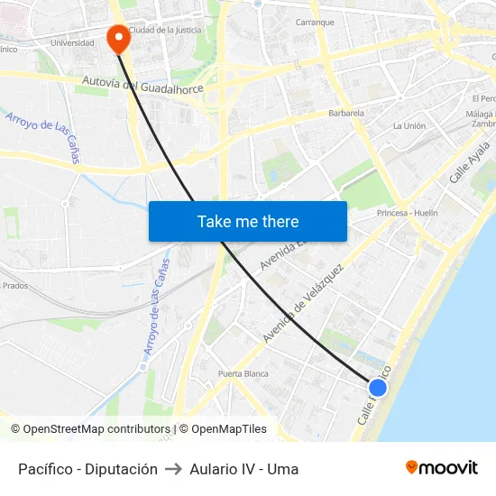 Pacífico - Diputación to Aulario IV - Uma map