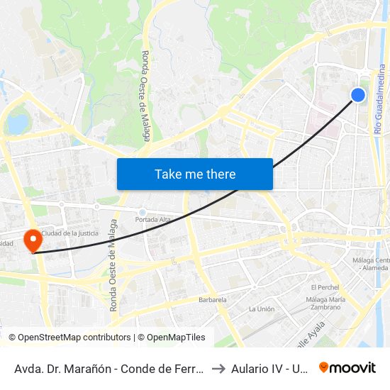 Avda. Dr. Marañón - Conde de Ferrería to Aulario IV - Uma map