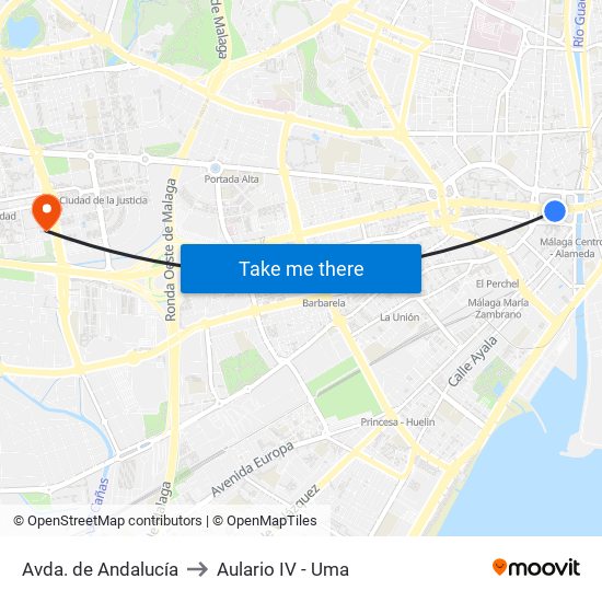 Avda. de Andalucía to Aulario IV - Uma map