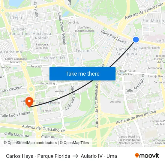 Carlos Haya - Parque Florida to Aulario IV - Uma map
