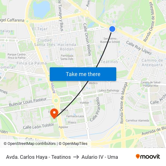 Avda. Carlos Haya - Teatinos to Aulario IV - Uma map
