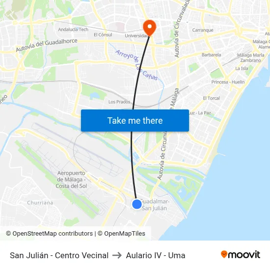 San Julián - Centro Vecinal to Aulario IV - Uma map