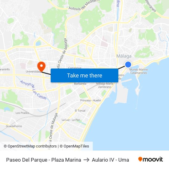 Paseo Del Parque - Plaza Marina to Aulario IV - Uma map