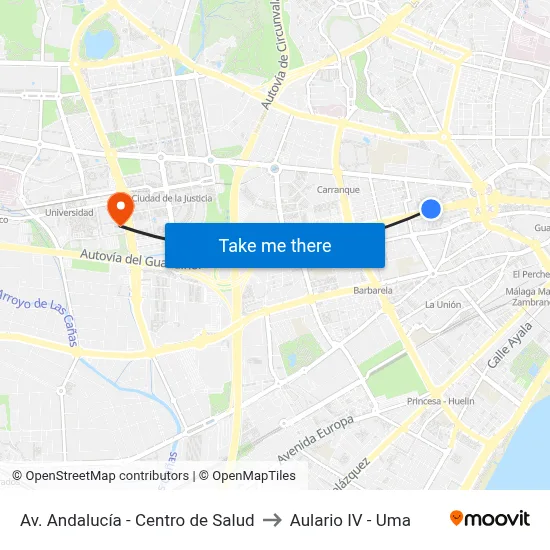Av. Andalucía - Centro de Salud to Aulario IV - Uma map