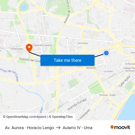 Av. Aurora - Horacio Lengo to Aulario IV - Uma map