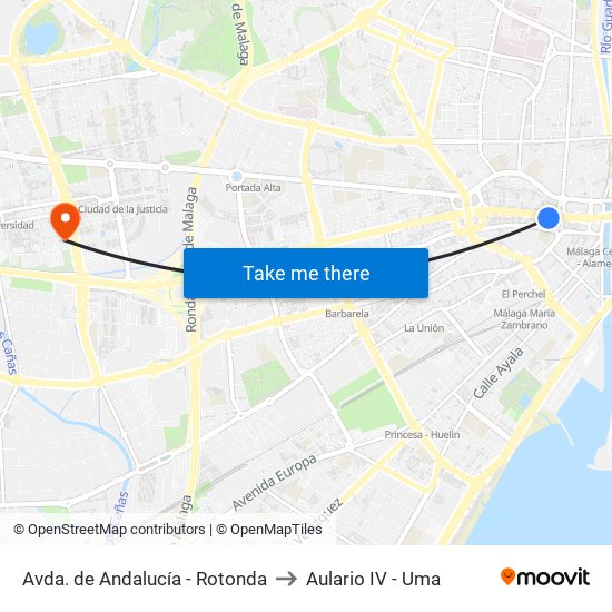 Avda. de Andalucía - Rotonda to Aulario IV - Uma map