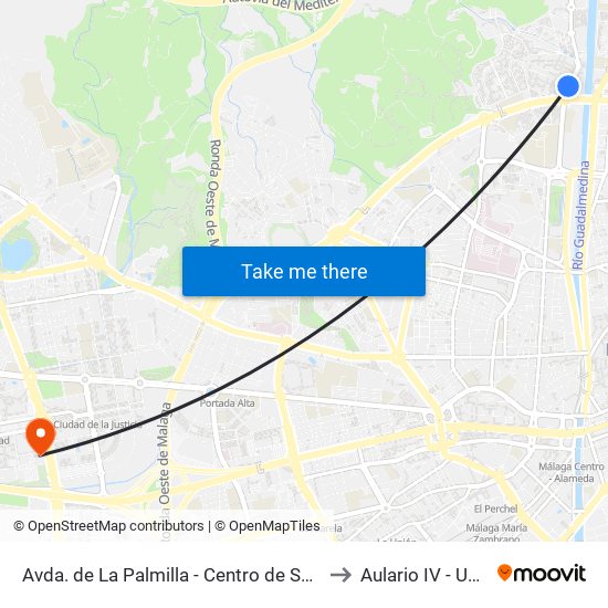 Avda. de La Palmilla - Centro de Salud to Aulario IV - Uma map