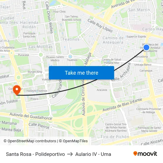 Santa Rosa - Polideportivo to Aulario IV - Uma map