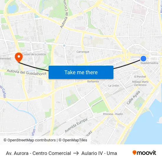 Av. Aurora - Centro Comercial to Aulario IV - Uma map