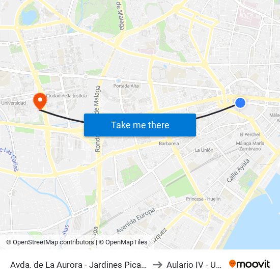 Avda. de La Aurora - Jardines Picasso to Aulario IV - Uma map