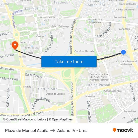 Plaza de Manuel Azaña to Aulario IV - Uma map