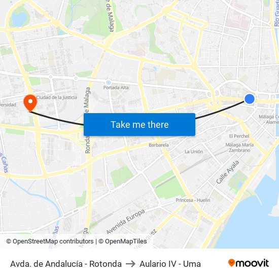 Avda. de Andalucía - Rotonda to Aulario IV - Uma map