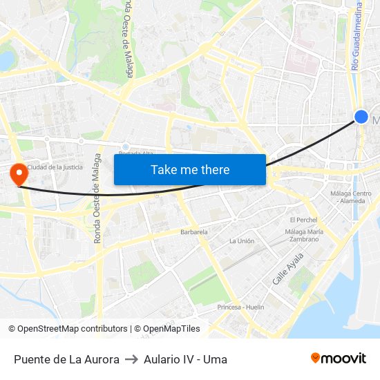 Puente de La Aurora to Aulario IV - Uma map