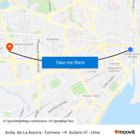 Avda. de La Aurora - Correos to Aulario IV - Uma map