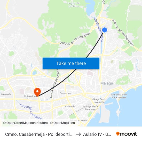 Cmno. Casabermeja - Polideportivo to Aulario IV - Uma map