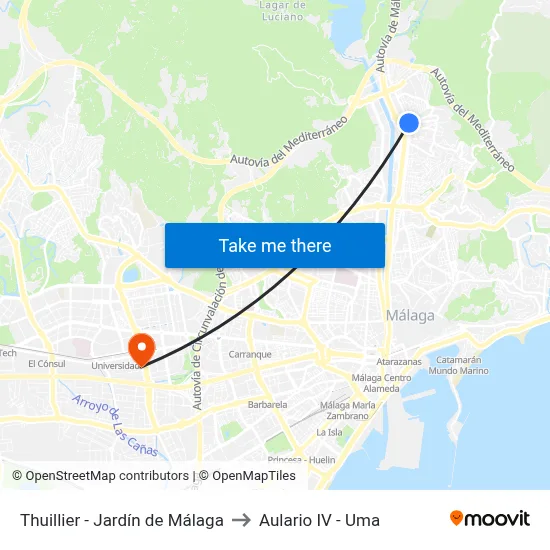 Thuillier - Jardín de Málaga to Aulario IV - Uma map