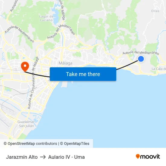 Jarazmín Alto to Aulario IV - Uma map